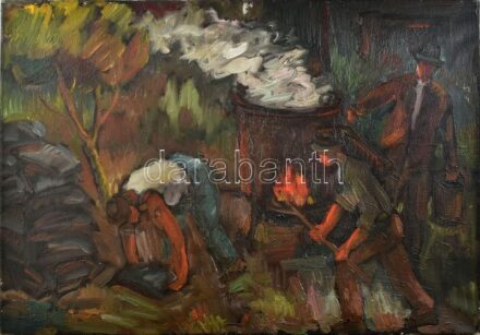 Jándi jelzéssel: Mészégetők. Olaj, vászon, jelzett 50x70 cm