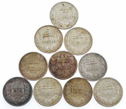 1915KB 1K Ag 'Ferenc József' (10x) közte fordított peremfeliratú is T:1-,2 patina Adamo K5.1