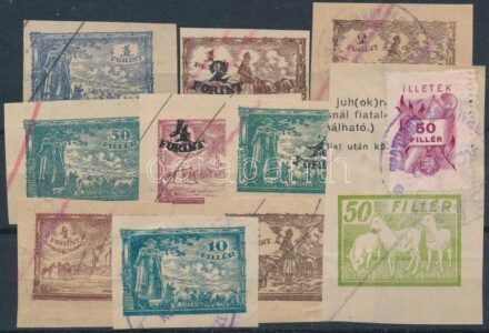 cca 1950 díjjegyes kivágás tétel, felülnyomásokkal