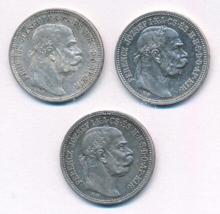 1916KB 1K Ag 'Ferenc József' (3x) közte fordított peremiratú is T:2 patina Adamo#K5.1