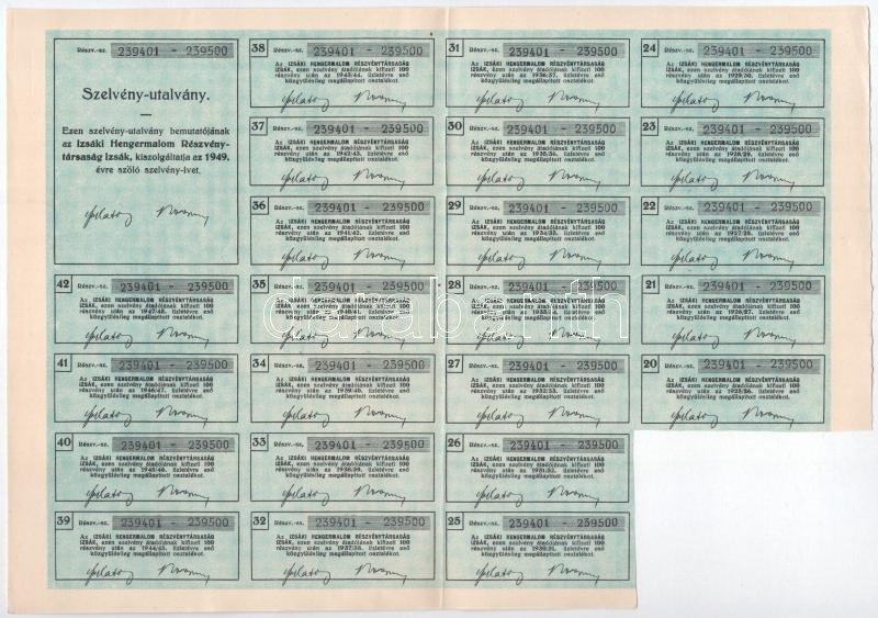 Izsák 1923. 'Izsáki Hengermalom Részvénytársaság' száz darab részvénye egyben, egyenként 1000K-ról, magyar és német nyelvű, szárazpecséttel (2x) sorszámkövetők, egiyk szelvényekkel T:II,II- - Image 4