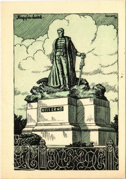 Nagybecskerek, Zrenjanin, Veliki Beckerek; Kiss Ernő szobra. Kiadja a Délvidéki Egyetemi és Főiskolai Hallgatók Egyesülete / Hungarian irredenta propaganda, monument s: Lamoss (EK)