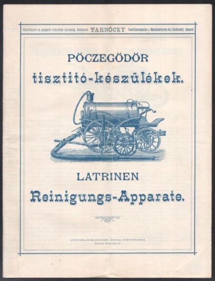 cca 1910 Pöcegödör tisztító készülékek képes reklám katalógus 26 p Magyar nyelven