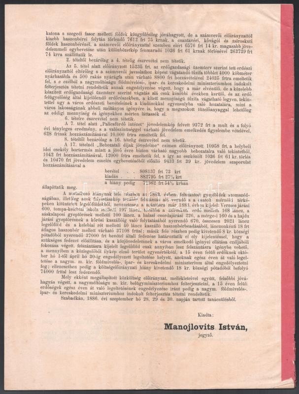 1887 Szabadka szabad királyi város bevételei és kiadásai 50p. - Image 2