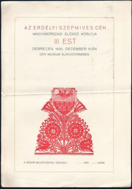 1933 Erdélyi Szépmíves Céh reklám nyomtatvány hajtva 4p