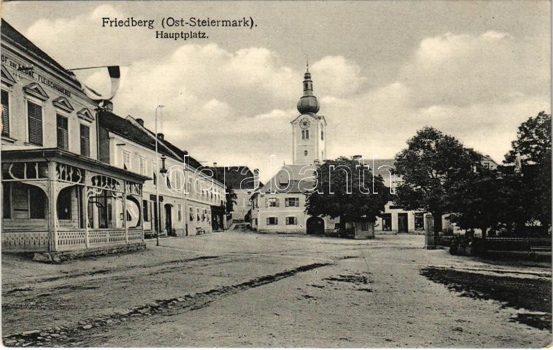 Friedberg (Steiermark), Hauptplatz, Fleischhauerei / main square, butchery. Verlag M. Weitzer (EK)