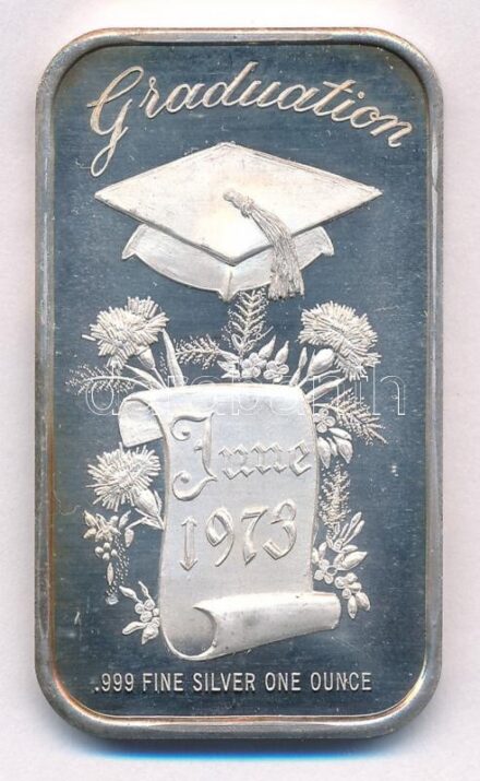Amerikai Egyesült Államok 1973. 'Ballagási uncia ezüst' Ag plakett (30,45g/0.999/50x28mm) T:1- (PP) patina USA 1973. 'Graduation Ounce Silver' Ag plaque (30,45g/0.999/50x28mm) C:AU (PP) patina