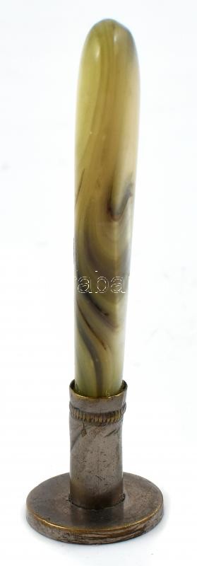 Gyöngyház nyelű réz pecsétnyomó, vésés nélkül, h: 6 cm, d: 16 mm