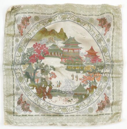 Kínai brokátselyem díszpárna huzat, 55x55 cm