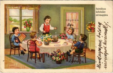 1941 Szívélyes üdvözlet névnapjára / Name Day greeting art postcard (EK)