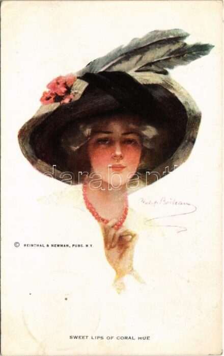 'Sweet lips of coral hue' Lady art postcard. Reinthal & Newman No. 212. s: Philip Boileau (EK)