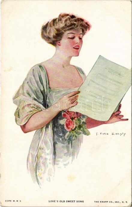 'Love's Old Sweet Song' Lady art postcard. The Knapp Co. H. Import No. 304-6. s: T. Earl Christy (EK)