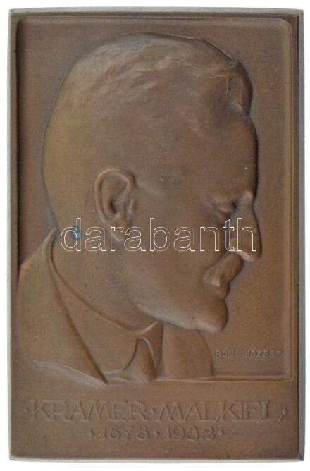 Róna József (1861-1939) DN 'Karmer Malkiel 1878-1932' egyoldalas, öntött bronz plakett, hátlapon 'LUDVIG E BUDAPEST' gyártói jelzéssel (72x47mm) T:1- kis patina