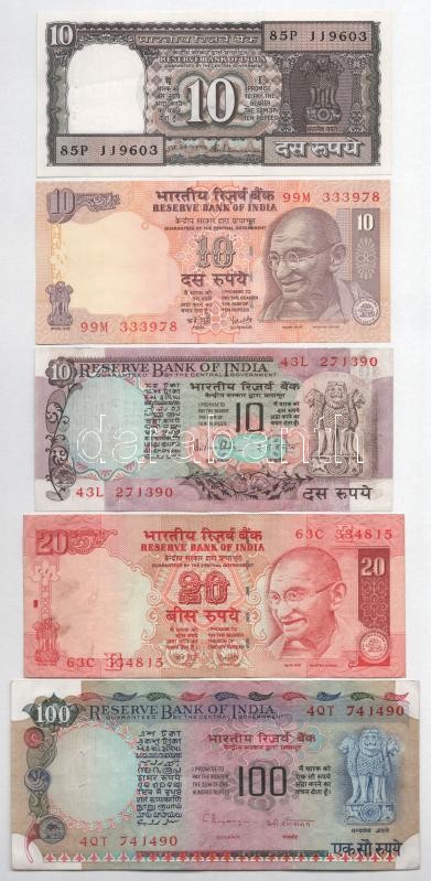 India ~1970-~2012. 10R-100R (5xklf) T:I--III India ~1970-~2012. 10 Rupees - 100 Rupees (5xdiff) C:AU-F