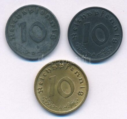 Német Harmadik Birodalom 1939A 10pf + 1940D 10pf + 1942A 10pf T:1-,2 German Third Empire 1939A 10 Reichspfennig + 1940D 10 Reichspfennig + 1942A 10 Reichspfennig C:AU,XF