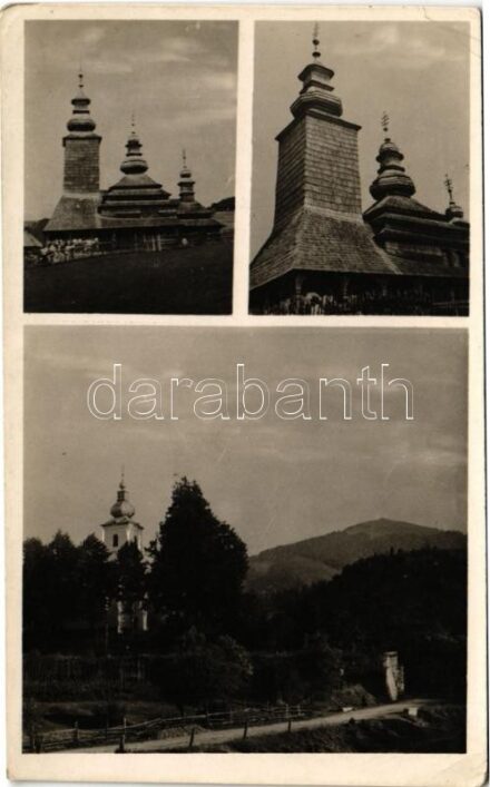 Volóc, Volovec, Volovets; fatemplom a XVIII. századból (Volóc-Kanora), Görögkatolikus templom. Grünberg Móric kiadása / wooden church, Greek Catholic church (EK)
