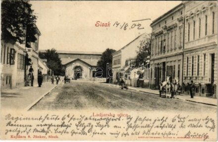 1902 Sziszek, Sisak, Sissek; Ladjarska ulica / utca / street + 'POSTAKALAUZ ZÁGRÁB - STEINBRÜCK KÖZÖTT' kétnyelvű postakalauz bélyegzéssel