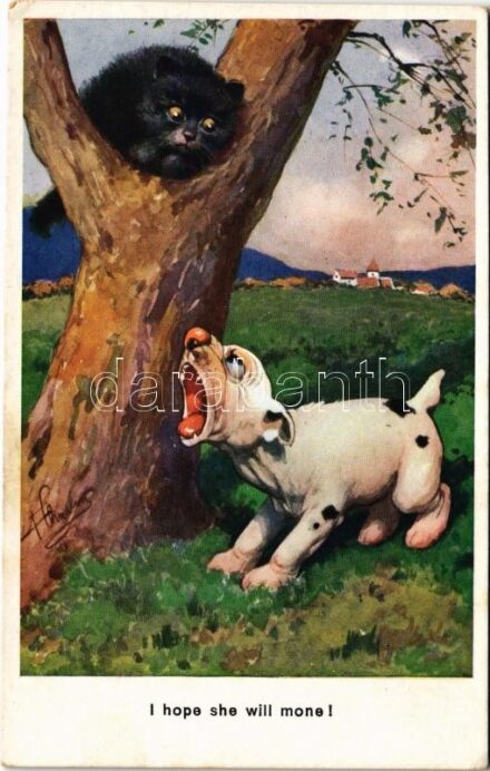 'I hope she will mone!' Bonzo and cat. B.K.W.I. XXX-1. s: F. Charles (EK)