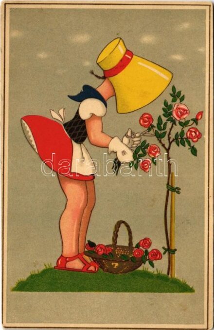 Children art postcard, roses (Rb)