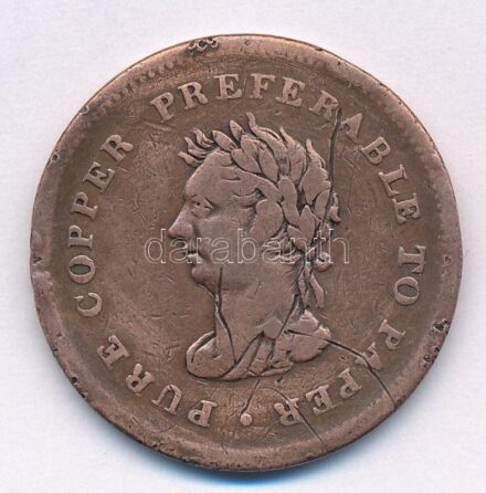 Kanada 1838. 1p Cu papírpénz-helyettesítő zseton T:3 Canada 1838. 1 Penny Cu paper money substitute token C:F