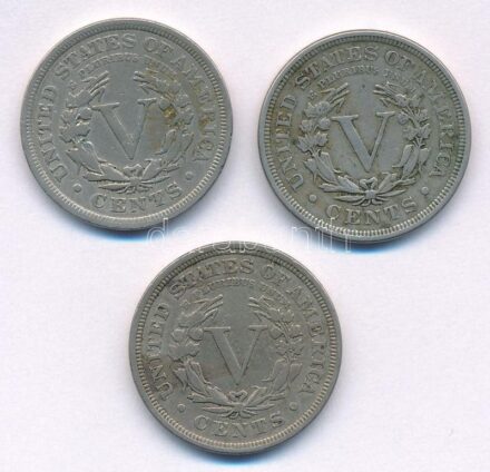 Amerikai Egyesült Államok 1899-1911. 5c Cu-Ni (3xklf) T:2-,3 USA 1899-1911. 5 Cents Cu-Ni (3xdiff) C:VF,F Krause KM#112
