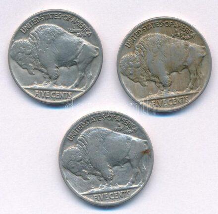 Amerikai Egyesült Államok 1913-1936. 5c Cu-Ni 'Buffalo' (3xklf) T:2-,3 USA 1913-1936. 5 Cents Cu-Ni 'Buffalo' (3xdiff) C:VF,F Krause KM#134