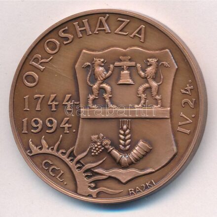 Rajki László (1939- ) 1994. 'Orosháza 1744-1994 - IV.24. / Zomba újratelepülés' Br emlékérem (42,5mm) T:1-
