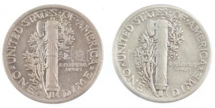 Amerikai Egyesült Államok 1943-1944. 1d Ag 'Mercury' (2xklf) T:2- USA 1943-1944. Dime Ag 'Mercury' (2xdiff) C:VF Krause KM#140