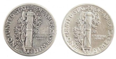 Amerikai Egyesült Államok 1940-1941. 1d Ag 'Mercury' (2xklf) T:2-,3 USA 1940-1941. Dime Ag 'Mercury' (2xdiff) C:VF,F Krause KM#140