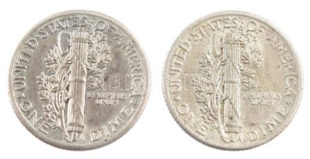Amerikai Egyesült Államok 1935-1937. 1d Ag 'Mercury' (2xklf) T:2- USA 1935-1937. Dime Ag 'Mercury' (2xdiff) C:VF Krause KM#140