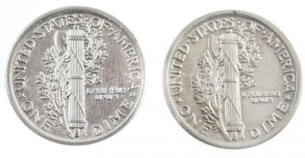 Amerikai Egyesült Államok 1919-1920. 1d Ag 'Mercury' (2xklf) T:2,2- USA 1919-1920. Dime Ag 'Mercury' (2xdiff) C:XF,VF Krause KM#140