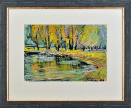 Tábori József (1928-2001): Tatai tó. Pasztell, papír. Jelzett. Üvegezett műanyag keretben, 20x30 cm