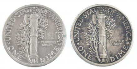 Amerikai Egyesült Államok 1926-1927. 1d Ag 'Mercury' (2xklf) T:2- USA 1926-1927. Dime Ag 'Mercury' (2xdiff) C:VF Krause KM#140