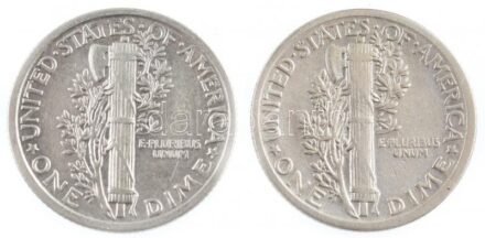 Amerikai Egyesült Államok 1924-1925. 1d Ag 'Mercury' (2xklf) T:2-,3 USA 1924-1925. Dime Ag 'Mercury' (2xdiff) C:VF,F Krause KM#140