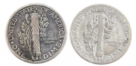 Amerikai Egyesült Államok 1917-1918. 1d Ag 'Mercury' (2xklf) T:2-,3 USA 1917-1918. Dime Ag 'Mercury' (2xdiff) C:VF,F Krause KM#140