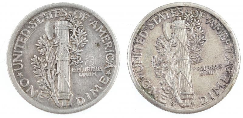 Amerikai Egyesült Államok 1917-1918. 1d Ag 'Mercury' (2xklf) T:2-,3 USA 1917-1918. Dime Ag 'Mercury' (2xdiff) C:VF,F Krause KM#140