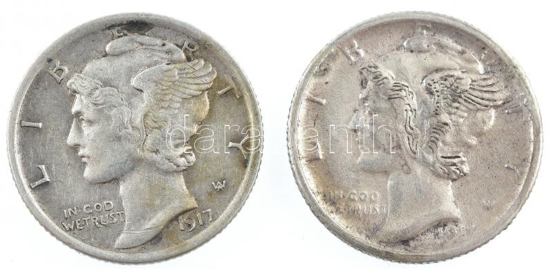 Amerikai Egyesült Államok 1917-1918. 1d Ag 'Mercury' (2xklf) T:2-,3 USA 1917-1918. Dime Ag 'Mercury' (2xdiff) C:VF,F Krause KM#140 - Image 2