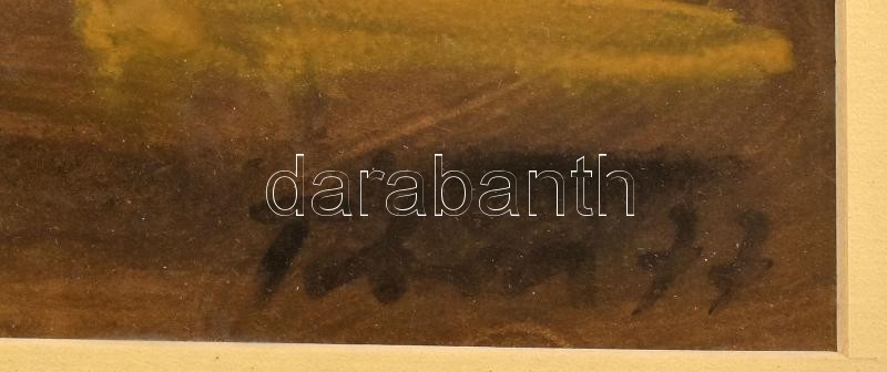 Tábori József (1928-2001): Alföldi tanya. Tempera, papír. Jelzett. Üvegezett, kissé sérült fakeretben, 29x41,5 cm - Image 2