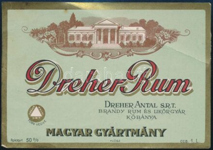 Dreher Rum címke, törésnyommal