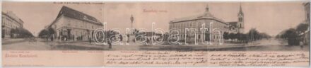 1903 Keszthely, Fő utca északi része, Balatoni Múzeum Egyesület, Gyógyszertár, Posta és Távirda, Szentháromság tér, Főgimnázium, Római katolikus templom, Fő utca déli része, kerékpár, Hermann Lajos üzlete, Korona szálloda.