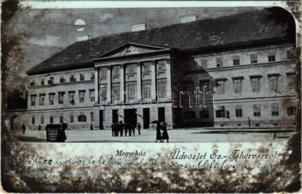 1900 Székesfehérvár, Megyeház holdfényes estén. Kaufman F. kiadása (EB)