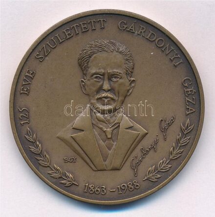 Bognár György (1944-) 1988. '125 éve született Gárdonyi Géza 1863-1988 / Eger MÉE' bronz emlékérem (42,5mm) T:1- Adamo EG5