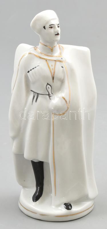 Kozák katona, porcelán figura, kézzel festett, jelzett, kisebb kopásnyomokkal, m: 17 cm