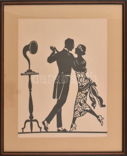 cca 2020 Táncolók, art deco stílusú árnykép. Computer print, papír. Üvegezett fakeretben. 39,5x29 cm