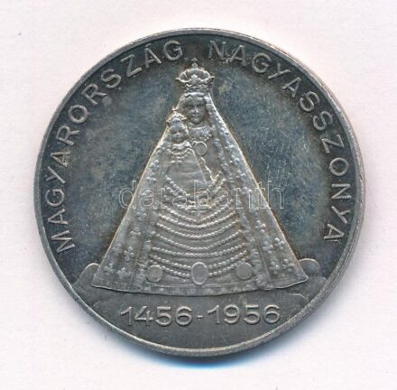 1956. 'Magyarország Nagyasszonya 1456-1956 / Basilika Mariazell 1157-1957' peremen jelzett Ag emlékérem (15,14g/0.900/33mm) T:1- patina