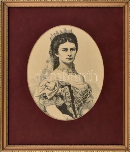 Erzsébet királyné (Sisi) portréja. Modern nyomat. Dekoratív, üvegezett fa keretben, velúr paszpartuban. Látható méret: 28x20 cm