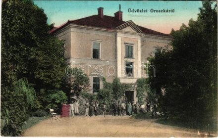1913 Oroszka, Pohronsky Ruskov; Igazgatói lakás / directorial house + 'B.GYARMAT-ESZTERGOM-NÁNA 85. SZ.' vasúti mozgóposta bélyegző