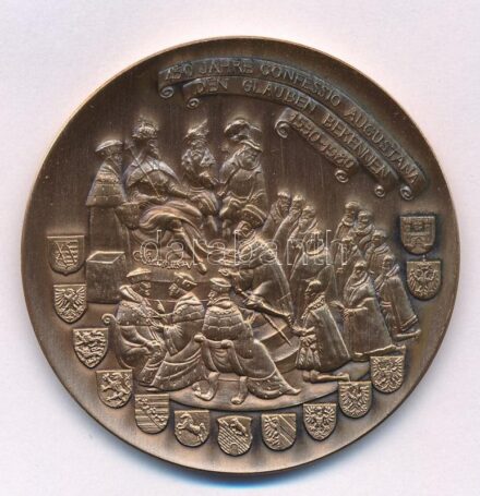 NDK 1980. '150 éves az ágostai hitvallás' Br emlékérem (50mm) T:1- GDR 1980. '150th Anniversary of the Confessio Augustana' Br commemorative medallion (50mm) C:AU
