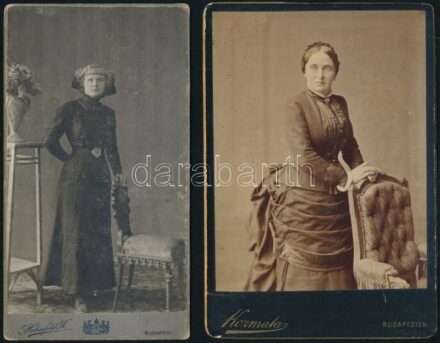 cca 1880-1900 2 db keményhátú fotó hölgyekről Haberfeld és Kozmata budapesti műterméből, 16,5×9 és 16,5×11 cm