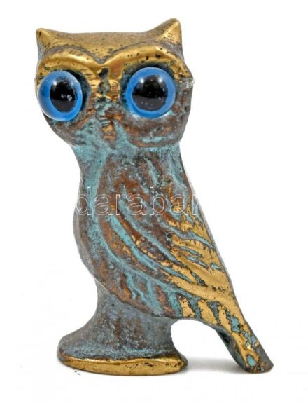 Bronz bagoly figura üveg szemekkel, m: 4 cm